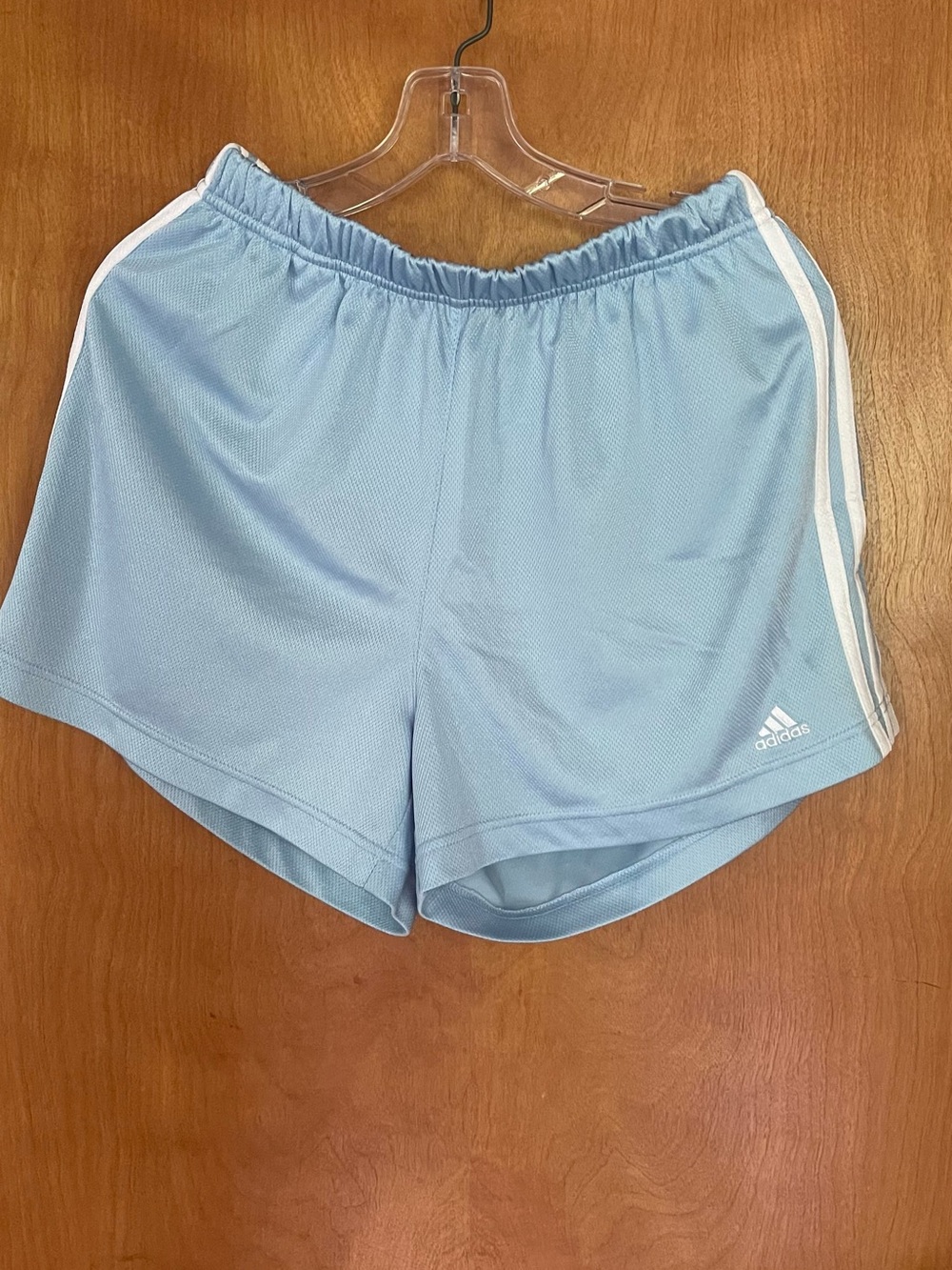 adidas Women's Pale Blue Athletic Shorts with White Side Stripes